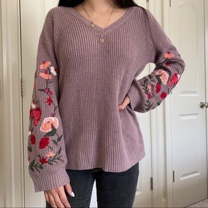 american eagle mauve embroidered sweater
